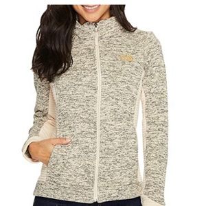 Women’ North FACE Sweater Knit Fleece Full zip Jacket, Small Indi 2 Biscotti Tan